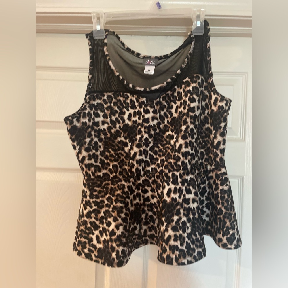 Sassy Leopard Print Mesh Peplum Top Size XL